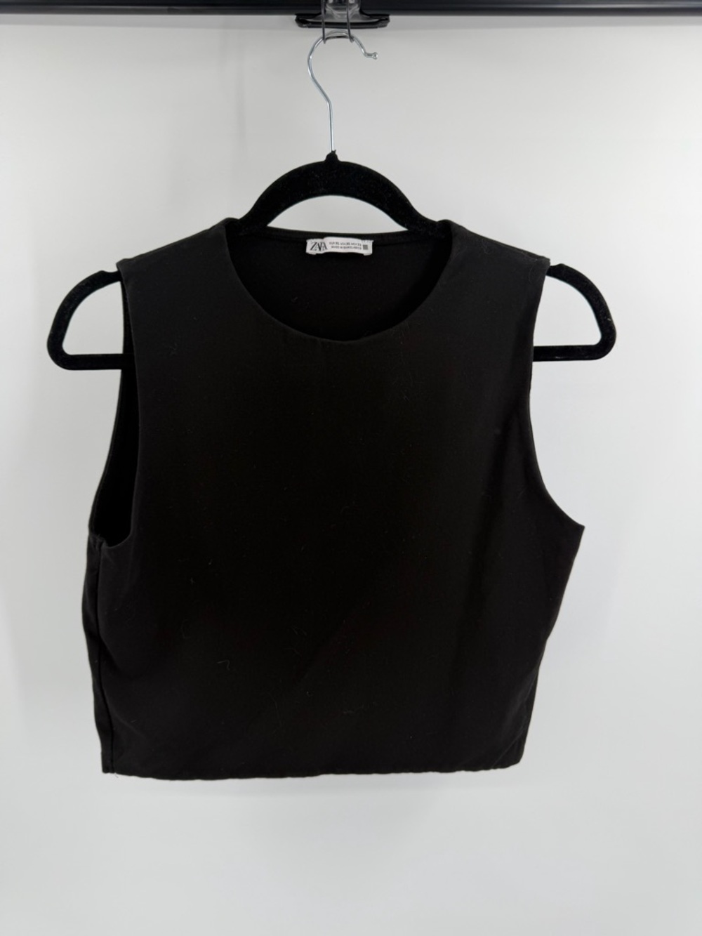 Zara Black Sleeveless High Neck Crop Top Size XL Cotton Closet staple Basic